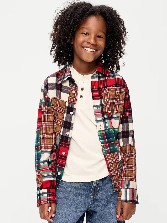 Long-Sleeve Flannel Shirt for Boys - Patchwork