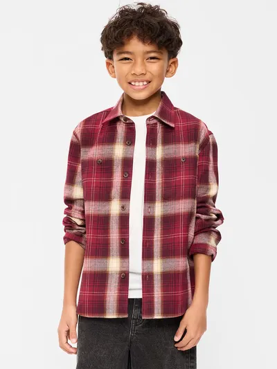 Long-Sleeve Flannel Shirt for Boys - Red Plaid