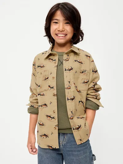 Long-Sleeve Flannel Shirt for Boys - School Fish