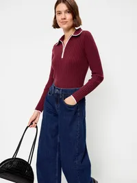 Long-Sleeve Half-Zip Top - Red Lacquer — view 3