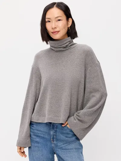Long-Sleeve Oversized Turtleneck Top - Heather Grey