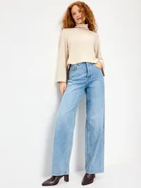 Long-Sleeve Oversized Turtleneck Top - Wish Bone — view 3