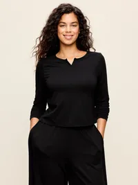 Long-Sleeve Split-Neck Top - Black Jack — view 2