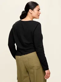 Long-Sleeve Split-Neck Top - Black Jack — view 5
