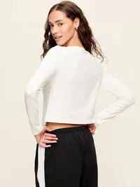Long-Sleeve Split-Neck Top - White Lilies — view 2