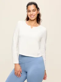 Long-Sleeve Split-Neck Top - White Lilies — view 5