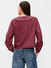 Long-Sleeve Statement Collar Button-Front Top - Reddy Or Not — view 2