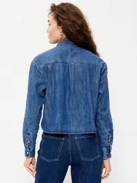 Long-Sleeve Tie-Neck Button-Down Shirt - Light Indigo — view 2