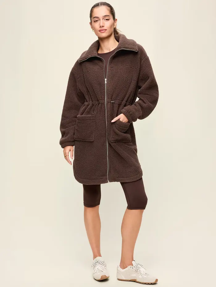 Longline Sherpa Jacket - Black Coffee