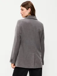 Longline Twill Double-Breasted Blazer - Medium Charcoal — view 2