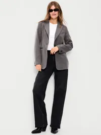 Longline Twill Double-Breasted Blazer - Medium Charcoal — view 3