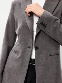 Longline Twill Double-Breasted Blazer - Medium Charcoal — view 4