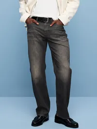 Loose Built-In Flex Jeans - Washed Black — view 2