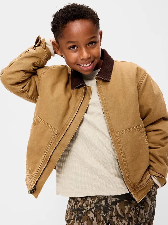 Loose Canvas Barn Jacket for Boys - Bourbon