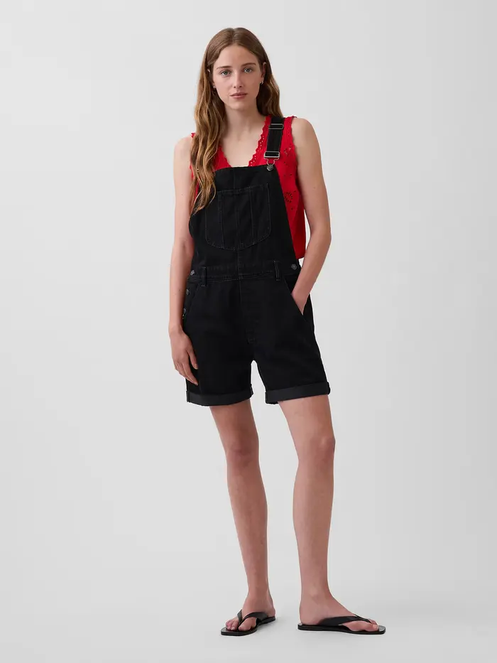 Loose Denim Shortalls - Basic black