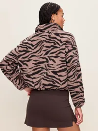Loose Sherpa Half-Zip Pullover - Black Zebra — view 2