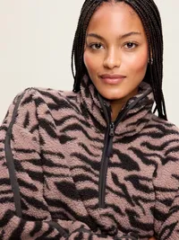 Loose Sherpa Half-Zip Pullover - Black Zebra — view 4