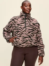 Loose Sherpa Half-Zip Pullover - Black Zebra — view 5