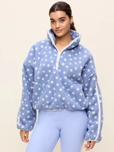 Loose Sherpa Half-Zip Pullover - Blue Mosaic