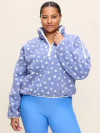 Loose Sherpa Half-Zip Pullover - Blue Mosaic — view 3