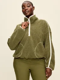 Loose Sherpa Quarter-Zip Pullover - Hearthwood — view 5