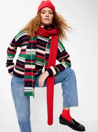 Loose Wool-Blend Crew-Neck Sweater - Multi Stripe — view 3