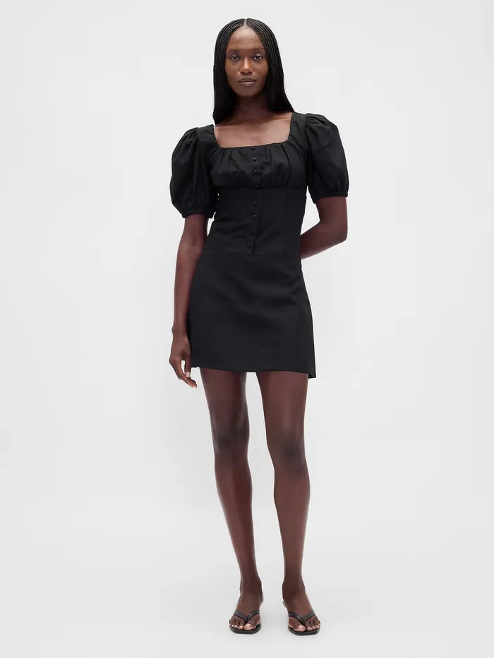 Low Rise Linen-Blend Mini Skort - True black
