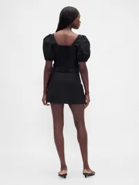 Low Rise Linen-Blend Mini Skort - True black — view 2