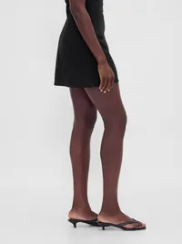 Low Rise Linen-Blend Mini Skort - True black — view 3