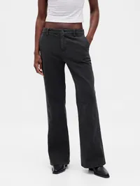 Low Rise Relaxed Flare Khakis - Black — view 2
