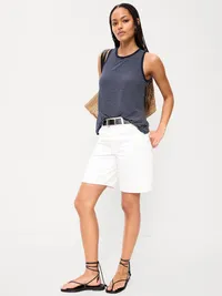 Luxe High-Neck Tank Top - White Small Stripe — view 3
