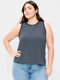 Luxe High-Neck Tank Top - White Small Stripe — view 5