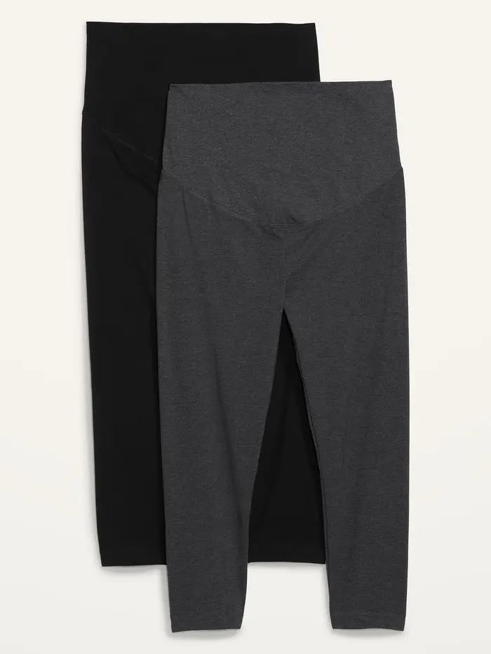 Maternity 2-Pack Full-Panel Cropped Jersey Leggings - Black/Gray