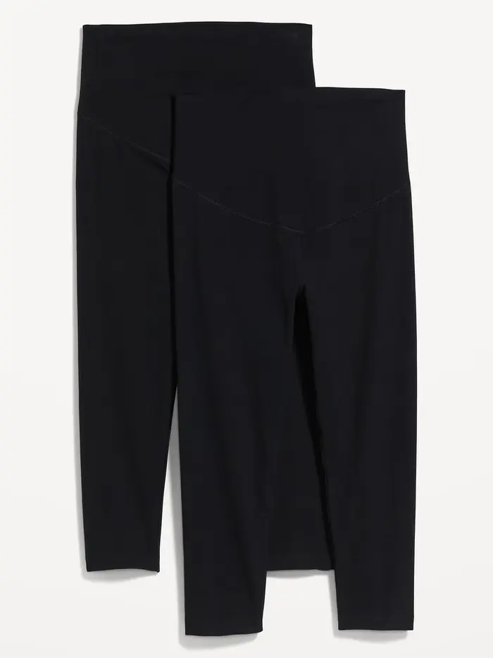 Maternity 2-Pack Full-Panel Cropped Jersey Leggings - Black Jack