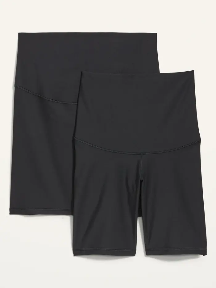 Maternity 2-Pack Full Panel & Postpartum Support PowerSoft Biker Shorts -- 8-inch inseam - Black Jack