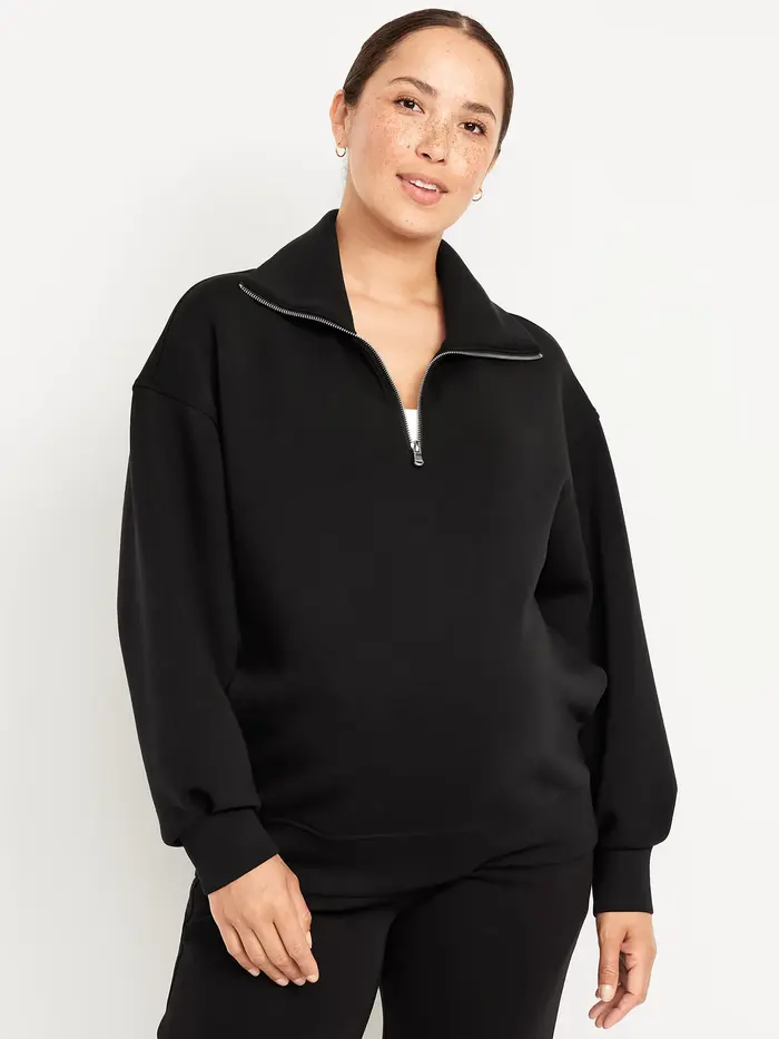 Maternity Bounce Fleece Half-Zip Pullover - Black Jack