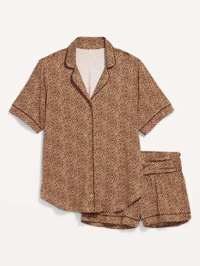Maternity Classic Pajama Short Set - Cheetah Brown