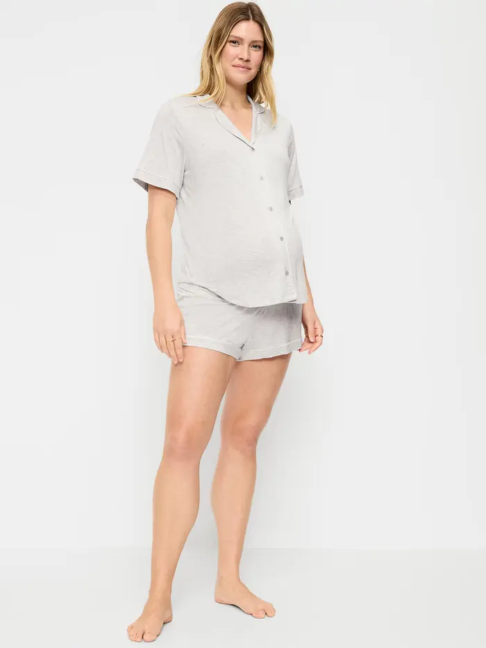Maternity Classic Pajama Short Set - Heather Gray