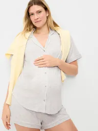 Maternity Classic Pajama Short Set - Heather Gray — view 3