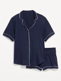 Maternity Classic Pajama Short Set - Navy Blue Print — view 2