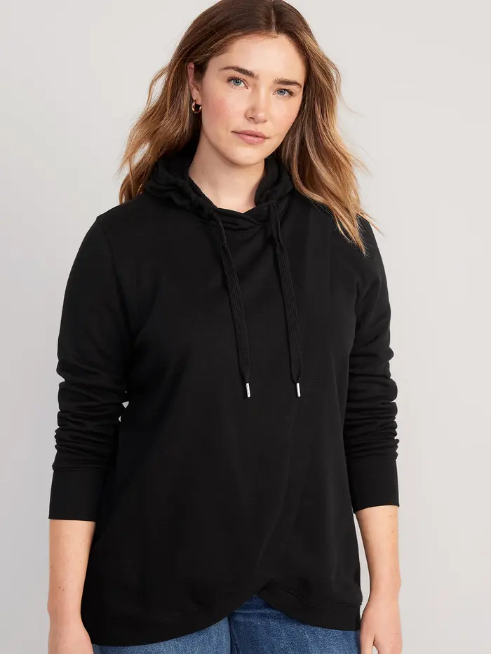 Maternity Cross-Front Nursing Pullover Hoodie - Black Jack
