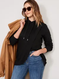 Maternity Cross-Front Nursing Pullover Hoodie - Black Jack — view 3