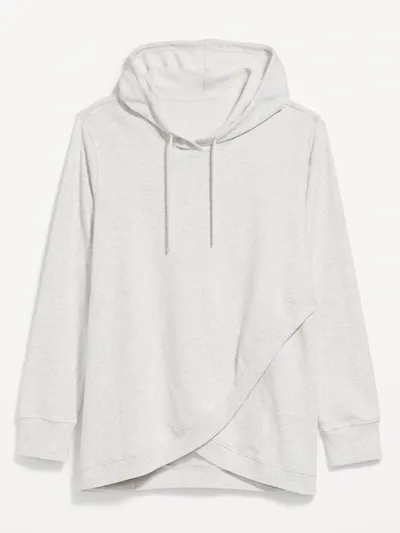 Maternity Fleece Crossover Nursing Tunic Hoodie Sweatshirt - Light Gray Heather