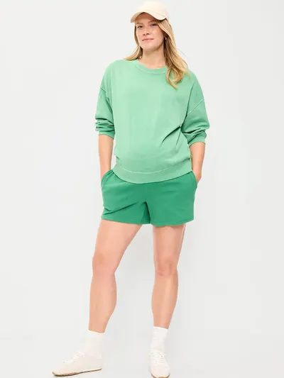 Maternity Fleece Pull-On Shorts -- 5-inch inseam - Emerald Pigment