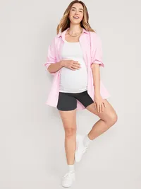 Maternity Full-Panel Biker Shorts -- 6-inch inseam - Heather Gray — view 3