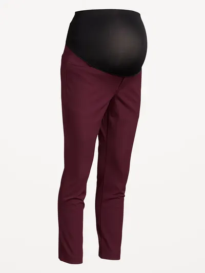 Maternity Full-Panel Pixie Ankle Pants - Red Raisin