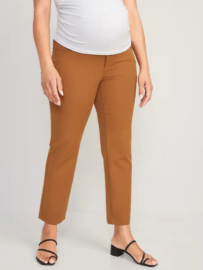 Maternity Full-Panel Pixie Straight Ankle Pants - Bourbon
