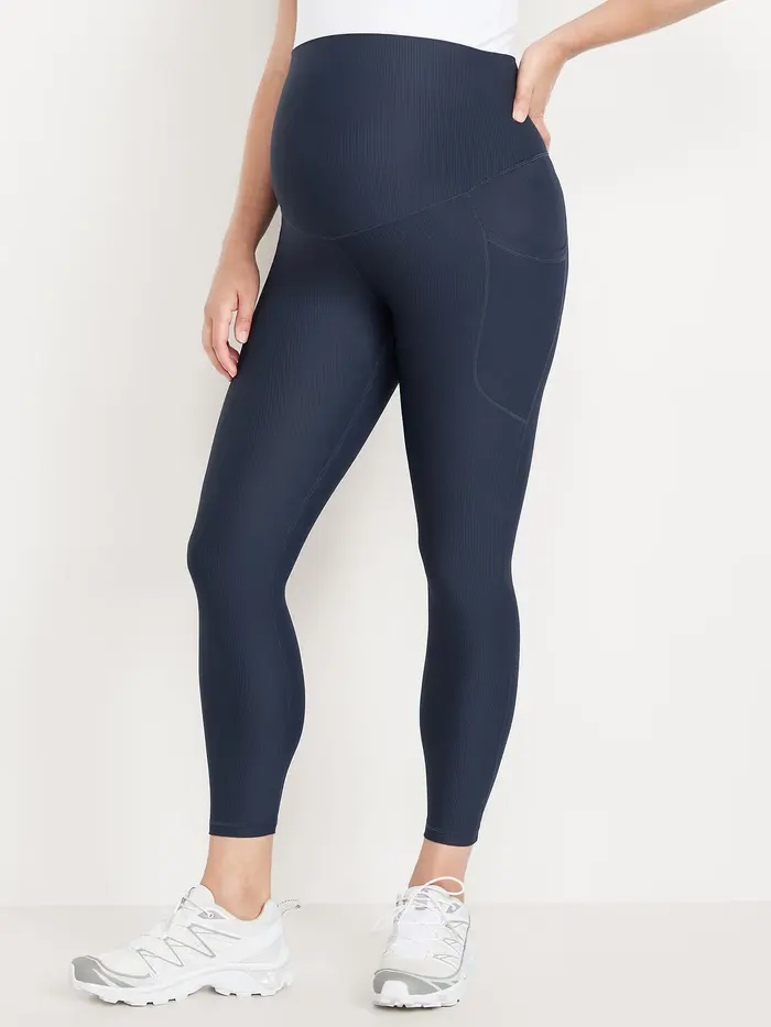 Maternity Full-Panel PowerSoft 7/8 Rib Leggings - Dusk Navy