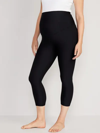 Maternity Full-Panel PowerSoft Crop Leggings - Black Jack