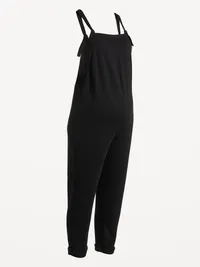 Maternity Knotted-Strap Fleece Overalls - Black Jack — view 2